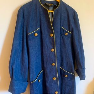 Gorgeous Vintage Roni Blanshay Montreal Denim Dress/Jacket Gold Trim & Buttons